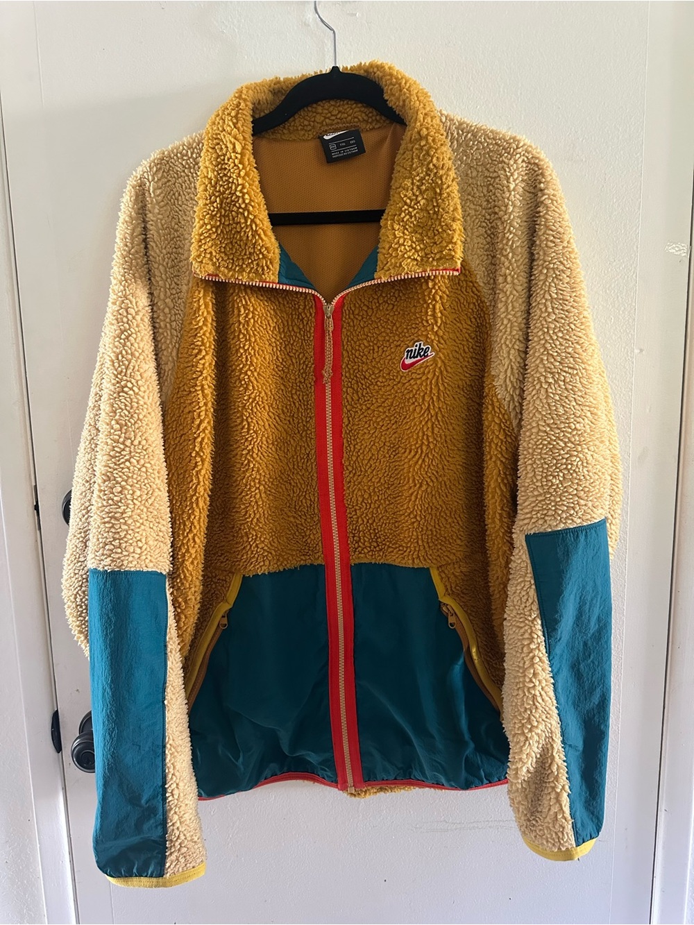 Nike Sherpa Fleece Jacket XXL Colorblock Teal Mustard Cream